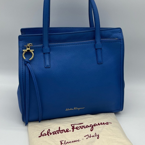 Authentic Salvatore Ferragamo Gancini blue Amy tote - Picture 1 of 17